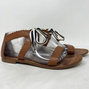 BODEN Lace Up Browns Strap Leather Flat Sandals Ankle Strap EU 41 US 10